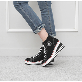 [GIRLS GOOB] Women's Lace Up Casual Comfort Ankle Sneakers, Girl's Invisible High-Heeled Fashion Shoes, Canvas - Made in KOREA